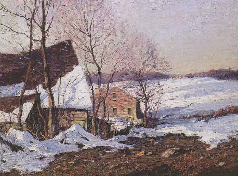 George M Bruestle Barns in Winter Norge oil painting art